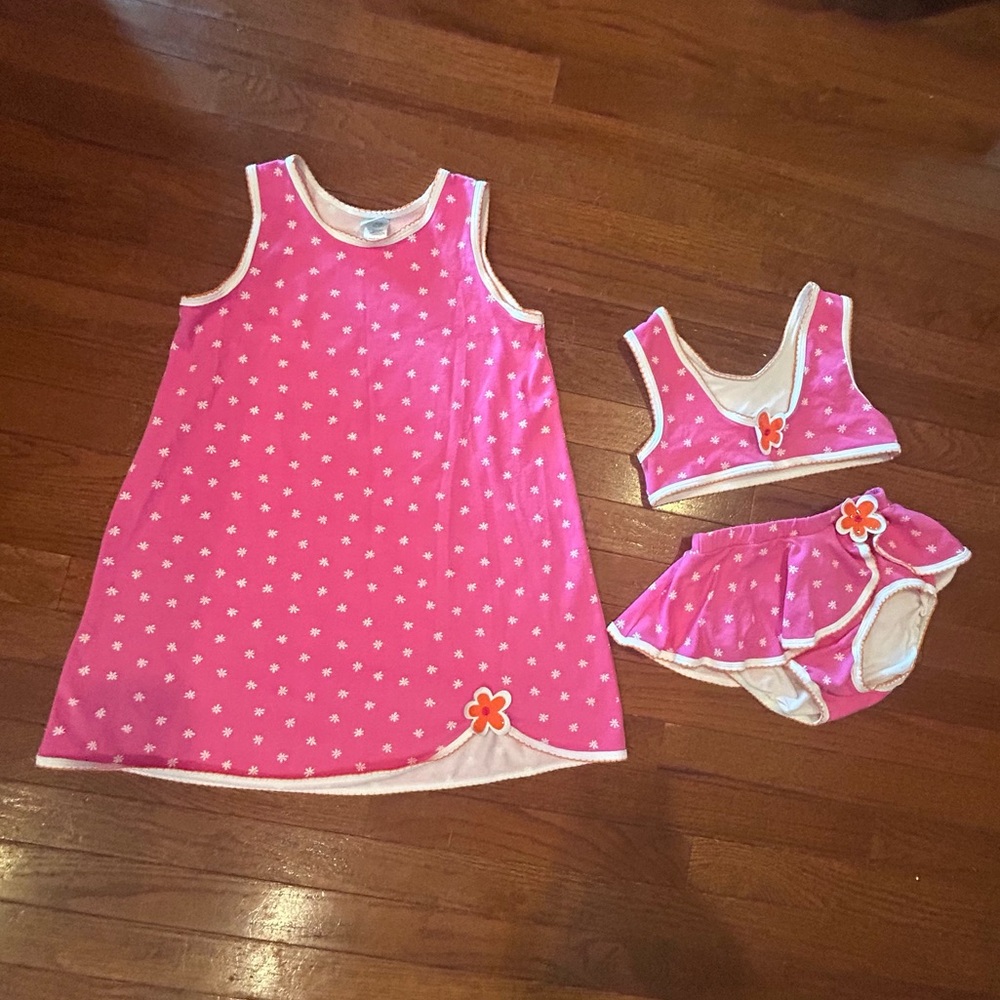 CHEZ AMI by Patsy Aiken Girls size 10 polkadot Ruffle Swimsuit with Coverup